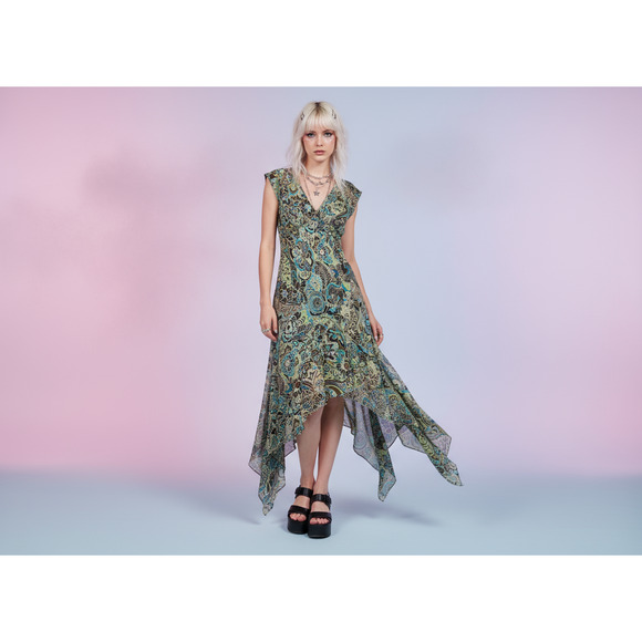 Vintage i.c.e. Beaded Silk Asymmetrical Fairy Dress Size 6 - Picture 1 of 6